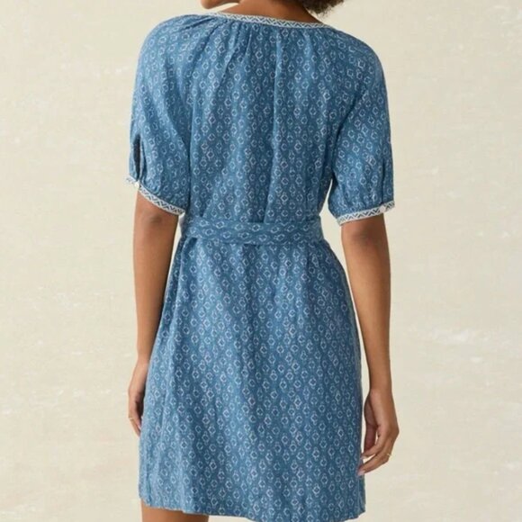 Faherty Carmel Linen Button-up Minidress In Key Largo Blue - Picture 2 of 8